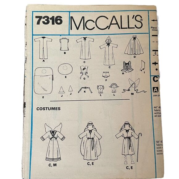 7316 Vintage McCalls Pattern XS Girls Boys Halloween Costume Cape Witch Angel - Picture 3 of 7
